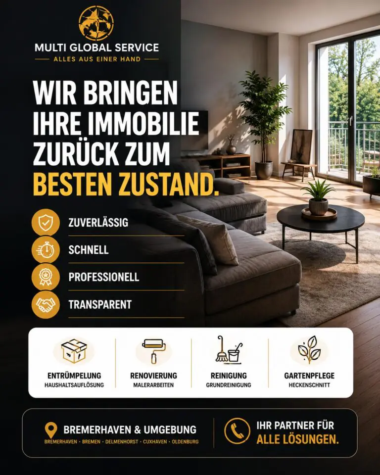 Immobilienservice in Bremerhaven, Bremen, Delmenhorst, Cuxhaven und Oldenburg: Entrümpelung, Malerarbeiten, Reinigung & Gartenpflege.