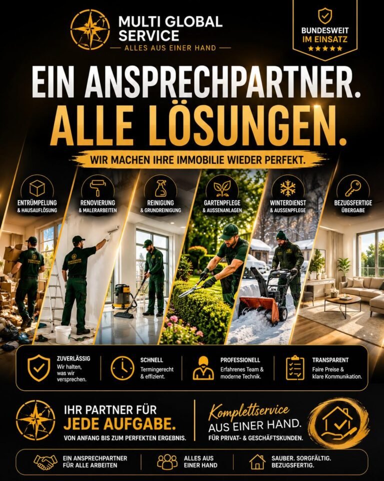 Komplettservice für Immobilien in Bremerhaven und Bremen: Entrümpelung, Malerarbeiten, Gebäudereinigung & Gartenpflege.
